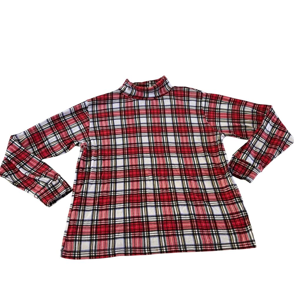 Vtg Y2K 2000s Red Plaid Turtleneck Top Plus Sz XL Holiday Christmas
